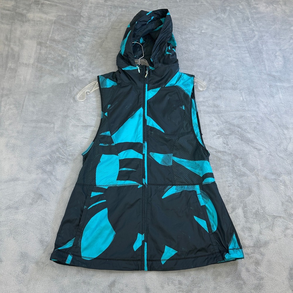 Lululemon Athletica Women Teal Black Abstract Palm Print Hooded Running Vest 4